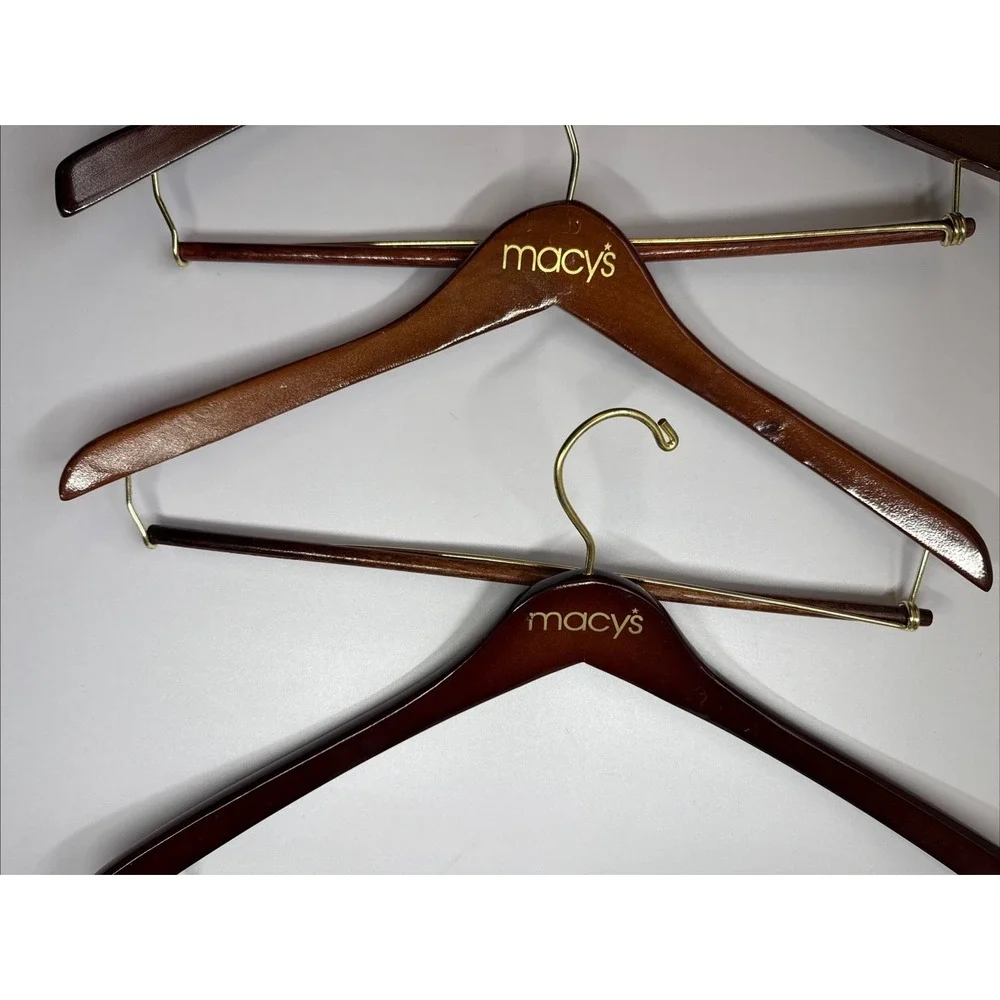 Lot of 3 VTG Macy's Wooden Hangers Brown for Pants Suit Jacket Suits Shirt Coat